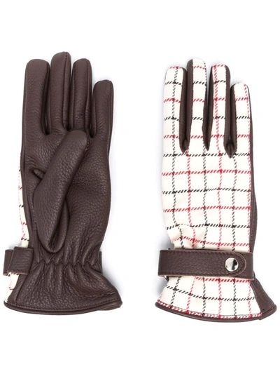 Shop Maison Margiela Tattersall-check Panelled Gloves In Brown