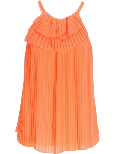 Shop Emporio Armani Halterneck Pleated Blouse In Orange