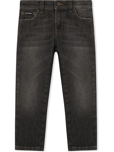 Shop Dolce & Gabbana Logo-patch Straight-leg Jeans In Grey