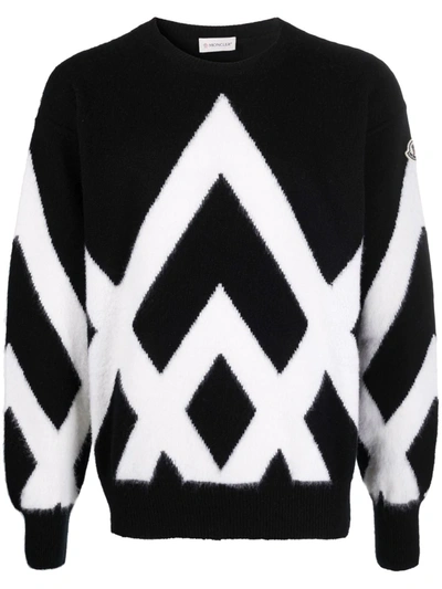 Moncler Geometric Mountain Wool Sweater In Black | ModeSens