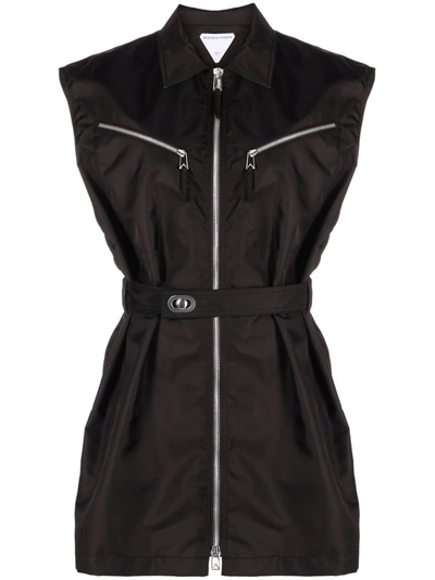 Shop Bottega Veneta Zip-up Sleeveless Shirtdress In Black