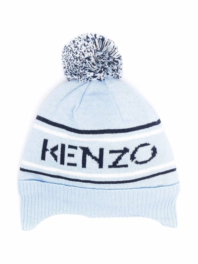 Shop Kenzo Logo-print Knitted Beanie In Blue
