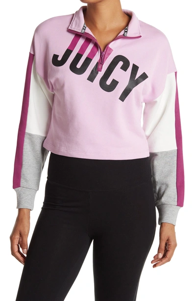 Shop Juicy Couture Colorblock Half-zip Pullover Sweatshirt In Wild Orchid Combo