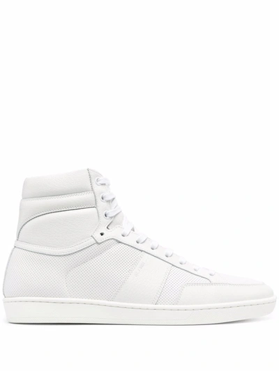 Saint Laurent Men's Court Classic Sl/10h High Top Perforated & Grained Leather Sneakers In Weiss