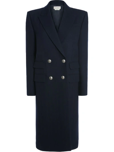 Shop Alexander Mcqueen Knitted Double-breasted Coat In Blue