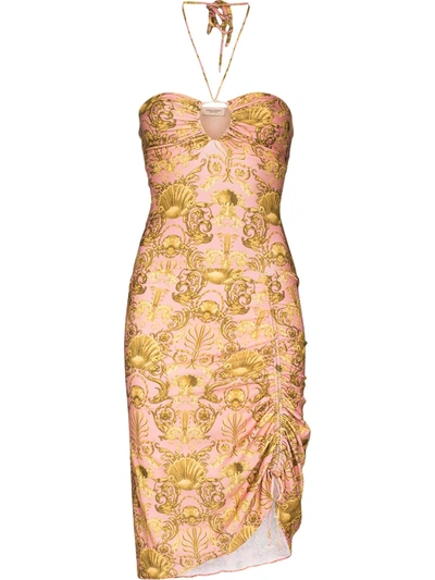 Shop Adriana Degreas Seashell-print Halterneck Minidress In Pink