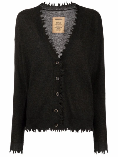 Uma Wang Frayed-edge Cashmere Cardigan In Grey