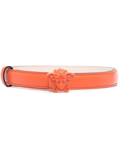 Shop Versace Medusa Leather Belt In Orange