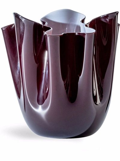 Shop Venini Fazzoletto Opalino Two-tone Vase In Rot