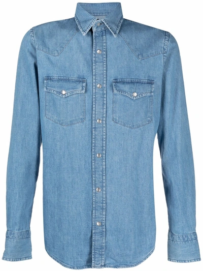 Shop Tom Ford Chest-pocket Denim Shirt In Blau