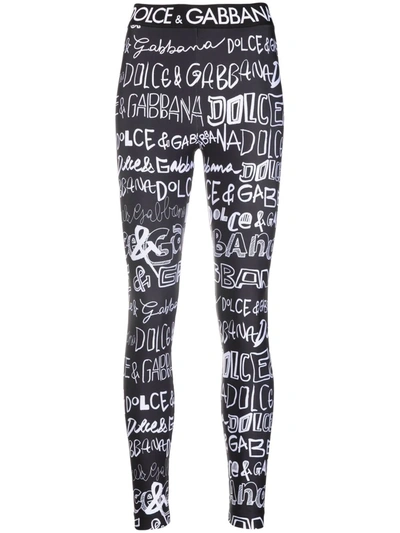 Shop Dolce & Gabbana Graffiti-logo Leggings In Schwarz