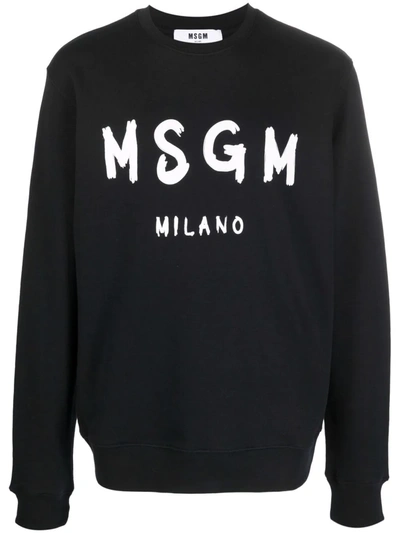 Shop Msgm Logo-print Crew Neck Sweater In Schwarz