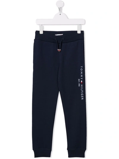 Shop Tommy Hilfiger Junior Logo-embroidered Cotton Track Pants In Blue