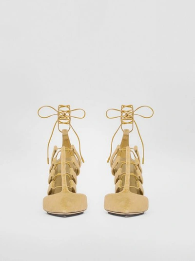 Shop Burberry Cut-out Velvet Laced Po In Beige