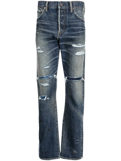 Shop Visvim Distressed Cropped Jeans In 蓝色