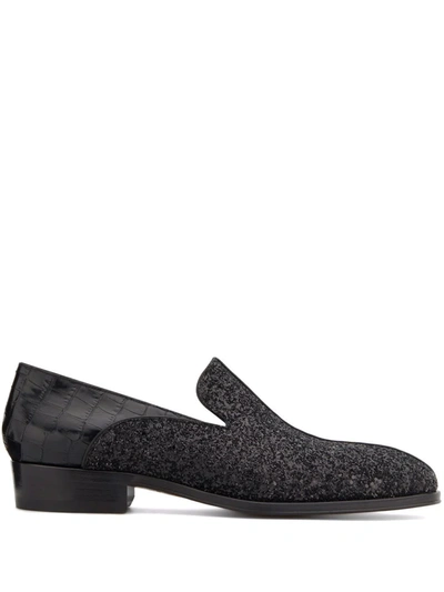 Shop Giuseppe Zanotti Benson Glitter-detail Leather Loafers In 黑色