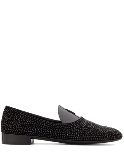 Shop Giuseppe Zanotti David Flash Crystal-embellished Loafers In 黑色
