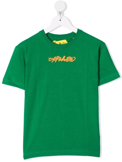 Shop Off-white Script-logo Cotton T-shirt In Green