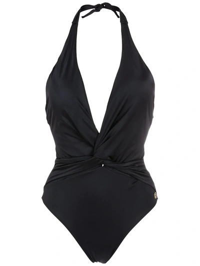 Shop Brigitte Twist-detail Halterneck Swimsuit In Black