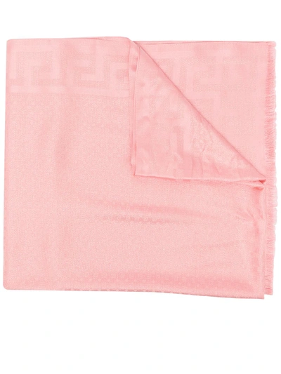 Shop Versace Greca-pattern Fringed-edge Scarf In Pink