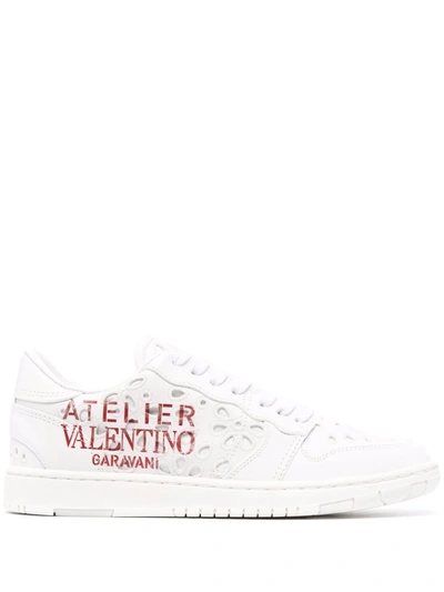 Shop Valentino Atelier Low-top Sneakers In 0bo Bianco Rosso