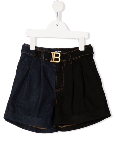 Shop Balmain Logo-buckle Shorts In Blue