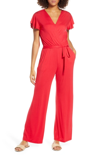 Shop Fraiche By J Flutter Sleeve Jumpsuit In Red