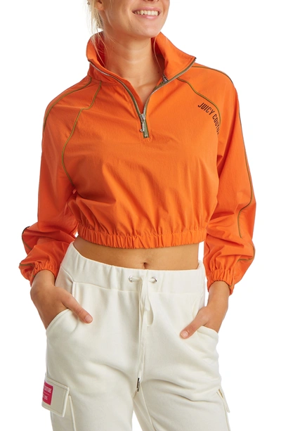 Shop Juicy Couture Raglan Sleeve Quarter Zip Pullover In Blazing Orange
