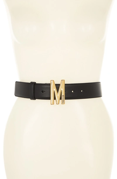 Shop Moschino Logo Leather Belt In Black