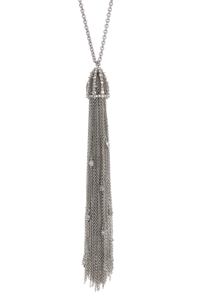 Shop Alexis Bittar Cascading Crystal Tassel Pendant Necklace In Crystal/rhodium In Crystal/ Rhodium