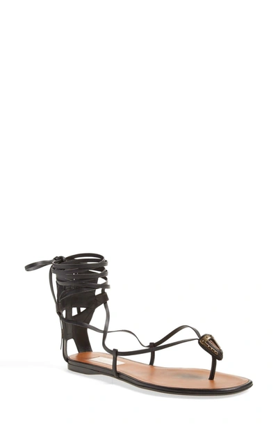 Shop Valentino Lace-up Sandal In Black Leather