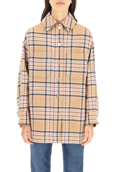 Shop See By Chloé Maxi Shirt With Check Print In Multicolor Beige (pink)