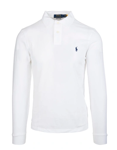 Shop Ralph Lauren Man White Long Sleeve Polo With Blue Pony