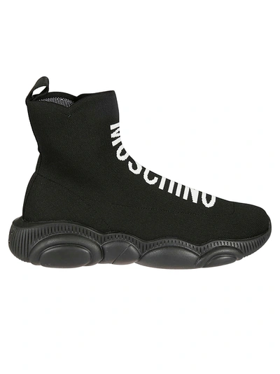 Shop Moschino Logo Sock Sneakers In Black/white
