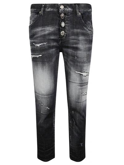 Shop Dsquared2 Stonewash Distressed Effect Cropped Jeans In Black