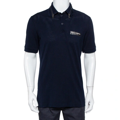 Pre-owned Dolce & Gabbana Navy Blue Cotton Pique Collar Zip Detail Polo T-shirt L