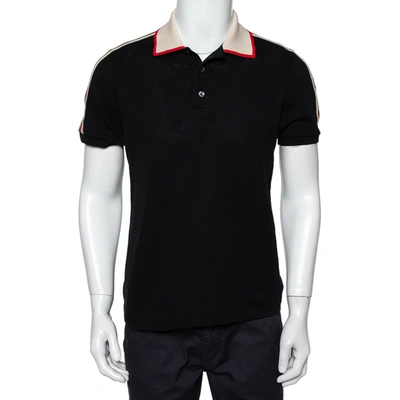 Pre-owned Gucci Black Cotton Pique Contrast Collar Trim Polo T-shirt L