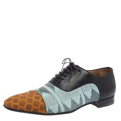 Pre-owned Christian Louboutin Multicolor Embossed Leather And Printed Fabric Greggo Lace Up Oxford Size 42