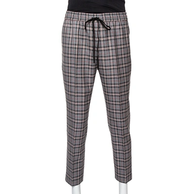 Pre-owned Gucci Grey Checkered Wool Track Pants S