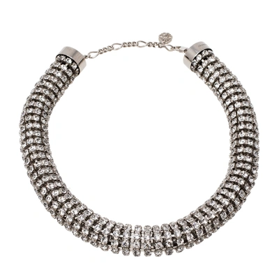 Pre-owned Alexander Mcqueen Crystal Tubular Choker Necklace In Silver