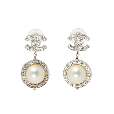 Pre-Owned Chanel Faux Pearl and Crystal CC Drop Earrings