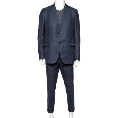 Pre-owned Gucci Navy Blue Checkered Wool Suit Xxl