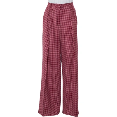 Pre-owned Fendi Red Checkered Wool Wide Leg Trousers M
