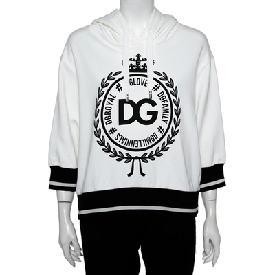 Pre-owned Dolce & Gabbana White Cotton Logo Printed Hooded Sweatshirt S