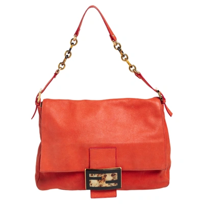 Pre-owned Fendi Orange Shimmer Leather Mama Forever Shoulder Bag