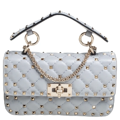 Pre-owned Valentino Garavani Light Blue Quilted Leather Small Rockstud Spike Chain Shoulder Bag