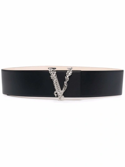 Shop Versace Virtus Logo-plaque Buckle Belt In Black
