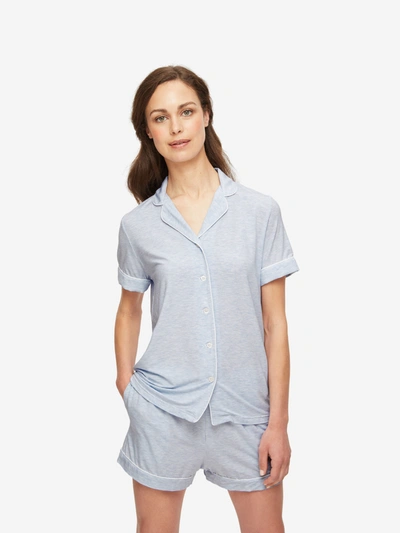 Shop Derek Rose Women's Short Pyjamas Ethan Micro Modal Stretch Light Blue Heather