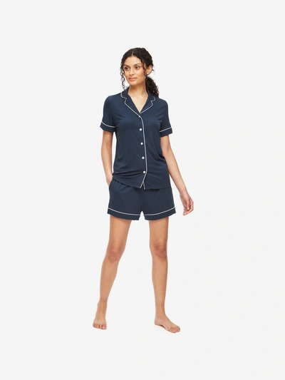 Shop Derek Rose Women's Short Pyjamas Lara Micro Modal Stretch Navy