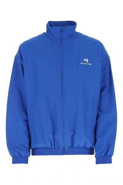 Shop Balenciaga Logo Printed Track Jacket In Blue